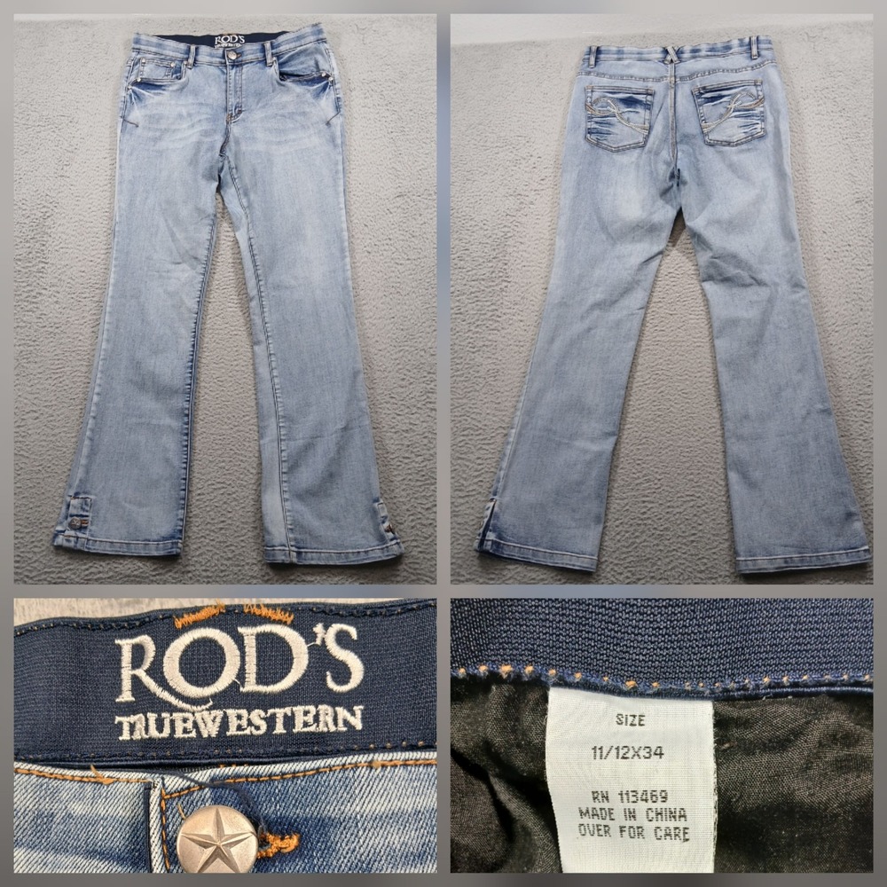 Rod's True Western Bootcut Riding Jeans Women's 11/12x34 Blue Denim Stars EUC